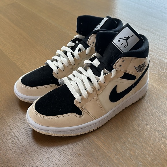 Nike Air Jordan 1 Mid Sneakers in Beige & Black Colorway - Picture 3 of 12